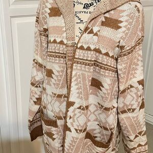 Sonoma Women's Geometric Cardigan in Cream and Brown